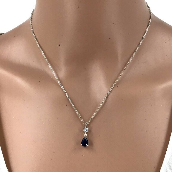 Fashion Jewelry Jewelry - Simulated Saphire Necklace Cubic Zirconia Accent Silver tone Chain Adjustable Le